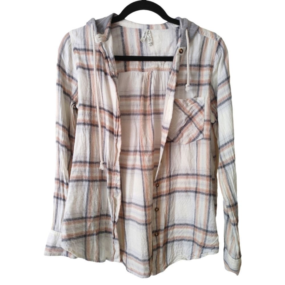 Mudd hooded flannel multicolored size small